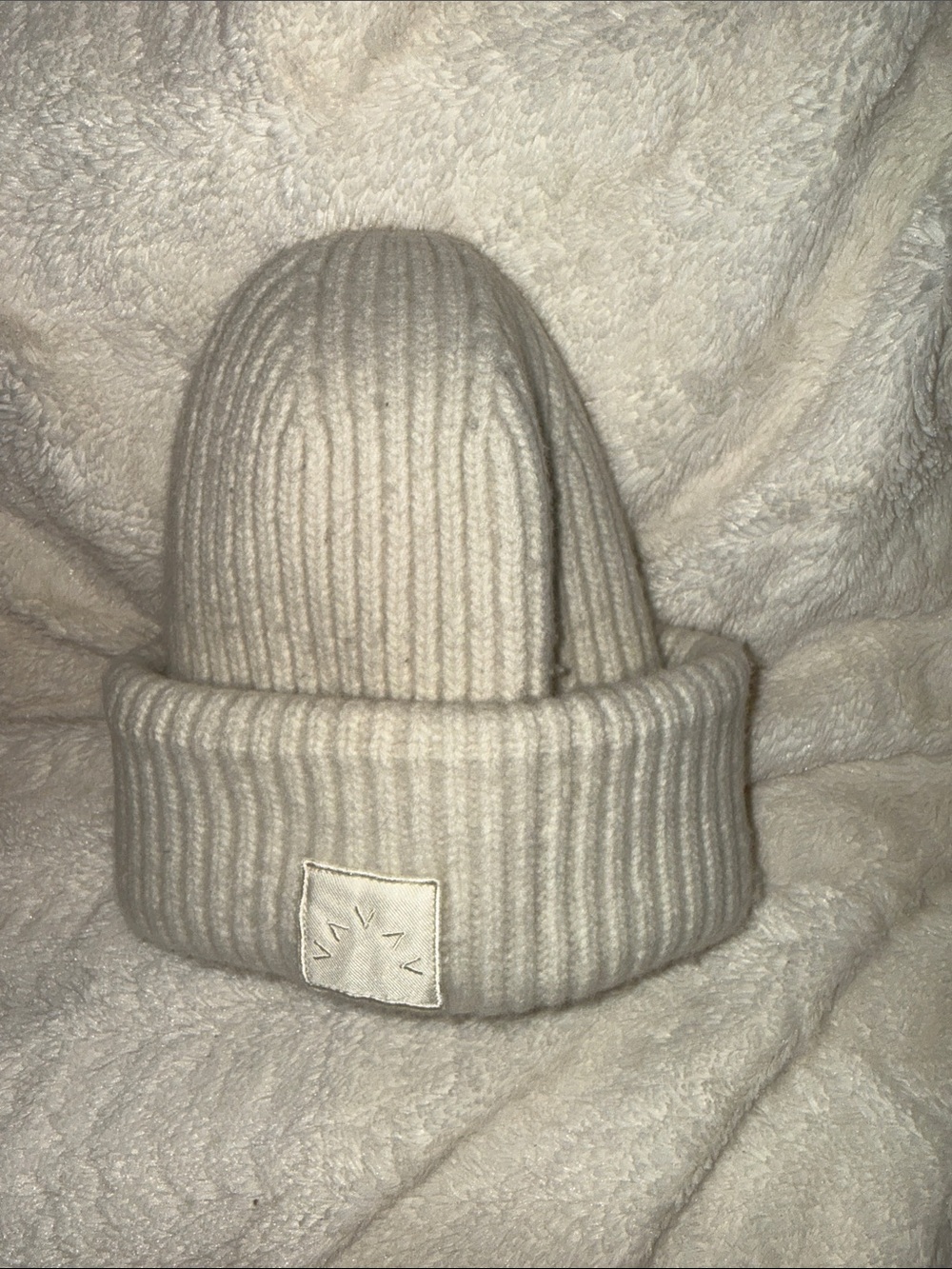 Varley Cresta Rib Beanie Ivory Merino Wool Blend Knit Hat O/S Quiet Luxury Apres